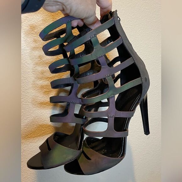 L.A.M.B. Gwen Stefani Oakley iridescent gladiator strappy stiletto heels 6.5 - Picture 7 of 16